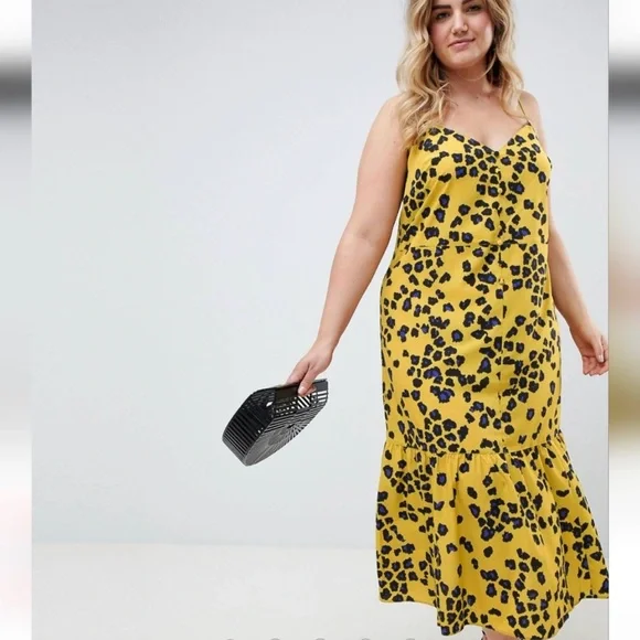 ASOS Curve Dresses Asos Curve Yellow Leopard Print Midi Dress